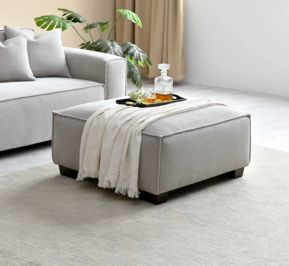 Aluxo Crawford Pebble Grey Boucle Sofa with Chaise Footstool | 4 Seater